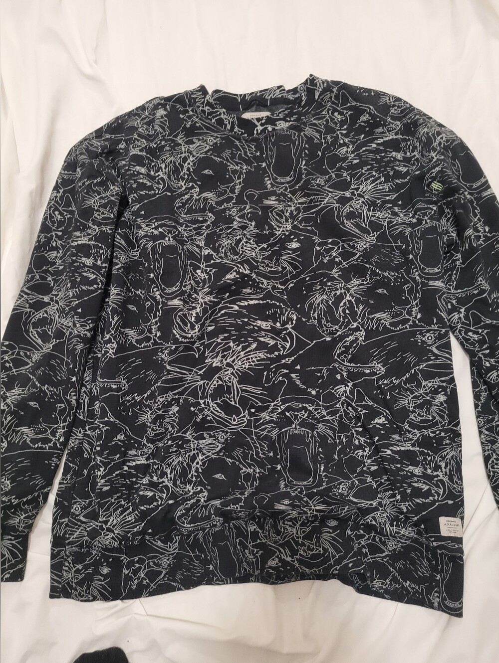 Jack and Jones Navy Sweatshirt with White Sketch Animal Pattern